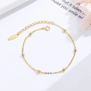 Minimalist S925 sterling silver beaded bracelet with gold plating and adjustable chain