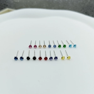 Minimalist S925 silver stud earrings set with colorful four-claw cubic zirconia stones