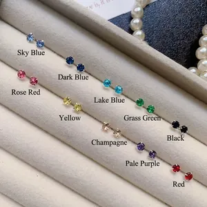 Minimalist Alloy Colorful Zirconia Stud Earrings With 925 Sterling Silver Earring Post Simple Small Round Jewelry For Women Girls Daily Wear