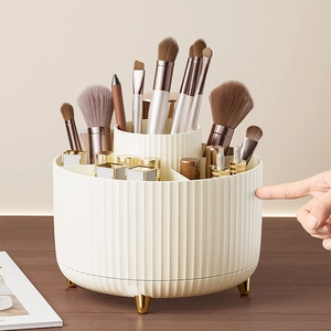 Rotating Makeup Brush Holder Cosmetic Organizer ABS Plastic 360 Degree Desktop Storage Box Compartments Vanity Stationery