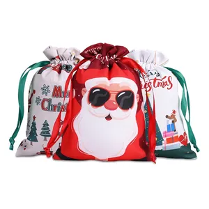 Christmas Drawstring Gift Bags Fabric Velvet Canvas Candy Pouch For Holiday Party Favor Festive Classic Patterns Elegant