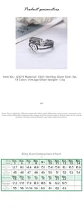 Detailed size guide for S925 sterling silver retro smile ring with white zircon