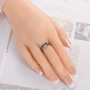 Vintage S925 sterling silver double-layer ring with happy face and zircon on model