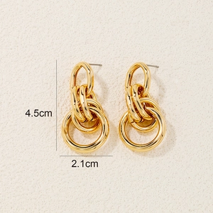 Macro view of gold multi-link hoop earrings with detailed size measurements 4.5cm x 2.1cm