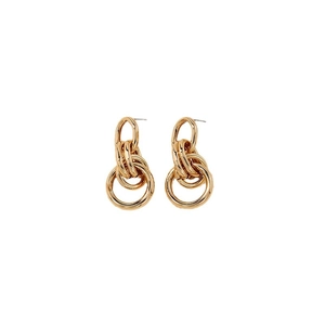 Chic multi-layered golden hoop drop earrings with four interlocking metal rings