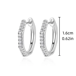 Detail view of silver heart earrings with white cubic zirconia and 1.6cm height mark