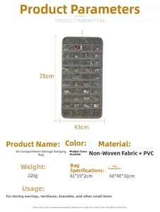 Detail specifications of 80 pockets hanging jewelry organizer made of non-woven fabric