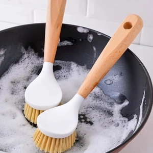 Long Handle Beechwood Kitchen Pot Brush For Dish Washing Cleaning Scouring Scrubber With Hanging Rope Household Cleaning Tool