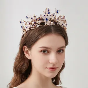 Waldfee Diadem Krone Mit Schmetterling Blume Legierung Strass Künstliche Perle Braut Hochzeit Haarschmuck