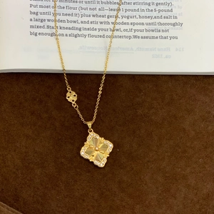 Luxury 24K gold plated clover necklace with laser texture and sparkling crystals