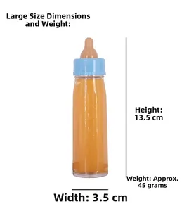 Detailansicht der großen Zaubermilchflasche mit Maßen 13,5 cm x 3,5 cm und oranger Flüssigkeit