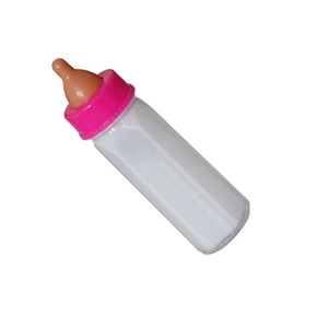 Detail der magischen verschwindenden Milchflasche mit rosa Kappe und Messskala für Kinder