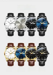 Plusieurs modèles de montres OLEVS quartz pour hommes avec double calendrier et cuir