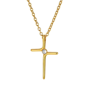 Elegant minimalist gold cross necklace with a sparkling AAA zircon pendant for women