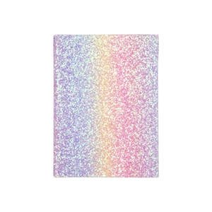 Rainbow gradient sequin notebook cover with sparkling purple and gold shimmery finish