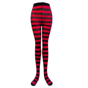 Blickdichte rot und schwarz gestreifte Strumpfhose mit hoher Taille für Halloween