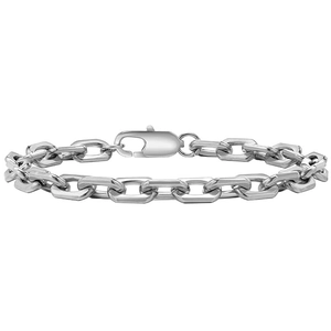 Detailed macro view of silver paperclip chain link texture and secure lobster clasp closure