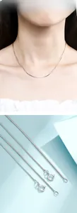 Detail of minimalist S925 sterling silver snake bone chain with secure spring clasp