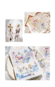 Detail of vintage PET stickers featuring shell light and gold foil butterfly patterns