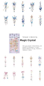 Detail view of 3D laser gold PET stickers with butterfly and crystal jewelry designs