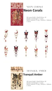 Detail of vintage laser gold PET stickers with butterfly and shell light effects
