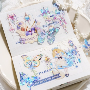 Laser gold PET stickers with butterfly and swan motifs for vintage scrapbooking decoration