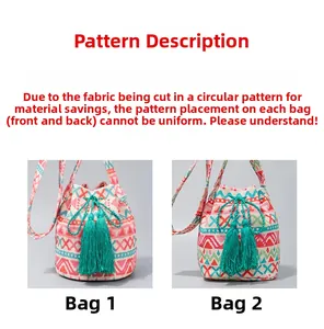 Detail comparison showing unique geometric pattern variations on bohemian bucket bags