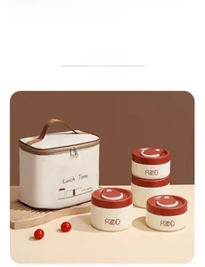 Detail view of the portable lunch bag with three sealed 304 stainless steel food containers