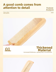 Detail view of thickened natural bamboo comb showing smooth teeth and organic wood grain