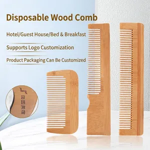 Natural Bamboo Wooden Hair Comb Massage Scalp Cushion Brush Fine Wide Tooth Hotel Disposable Craft Portable Grooming Tool