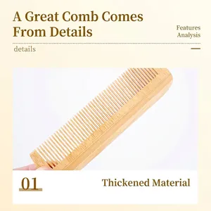 Natural eco-friendly bamboo hair comb with thick handle and fine teeth for hotels