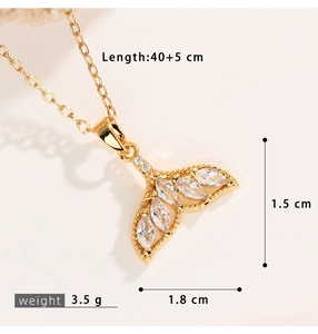 Close-up of sparkling crystal mermaid tail pendant necklace with 40+5 cm chain details