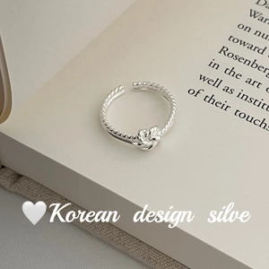 Korean Design 925 Sterling Silver Twist Rope Knot Open Ring For Women Minimalist Adjustable Simple Fresh Finger Ring Jewelry