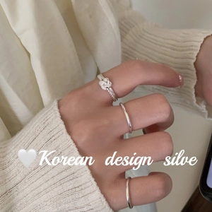 Korean style S925 sterling silver twisted knot ring set with adjustable open design