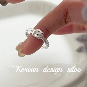 Minimalist S925 sterling silver twisted knot ring with adjustable open band for women