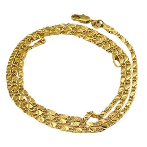 Classic 18K gold plated 2mm flat chain necklace with lobster clasp on white background
