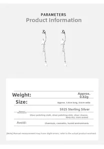 Detailed size parameters for S925 sterling silver star tassel earrings 3.4cm length
