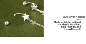 Detailed view of S925 sterling silver star earrings with long chain tassel design