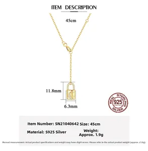 Detail view of S925 silver star and moon lock necklace with 45cm length dimensions