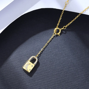 Luxurious S925 sterling silver gold-plated necklace with star and moon lock pendant