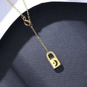 S925 sterling silver gold star moon lock pendant necklace with delicate link chain