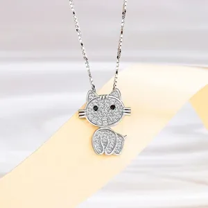 Cute 925 Sterling Silver Cat Pendant Necklace With Sparkling Zirconia Elegant Box Chain Animal Jewelry Gift For Women Girls
