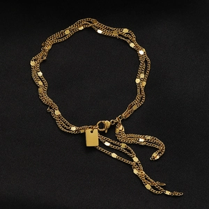 Bracciale A Catena Multistrato In Acciaio Inossidabile Placcato Oro 18K Nappa Paillettes Gioielli Eleganti Donna