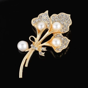 Élégante Broche Bouquet de Fleurs en Alliage Avec Künstliche Perles d'Imitation et Strass Broches de Luxe Or pour Femmes
