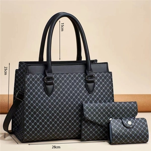 Black checkered tote bag set with three pieces including crossbody and clutch