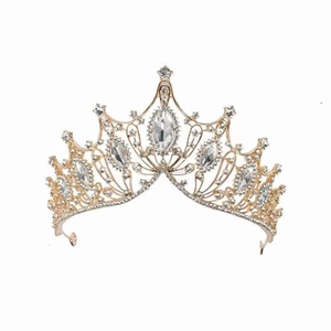Diadème princesse étincelant avec cristaux dorés pour accessoires mariage et fête