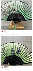 Detail of Chinese bamboo folding fans featuring cherry blossoms and panda patterns