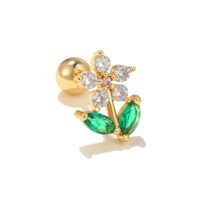Floral stud earring with gold plating and colorful cubic zirconia stones for women