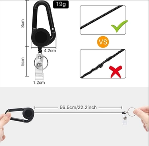 Detailed dimensions and 56.5cm extension cord of the heavy-duty carabiner key holder