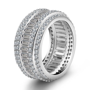 Macro detail of S925 silver ring featuring multi-row square zircon stones in luxury setting